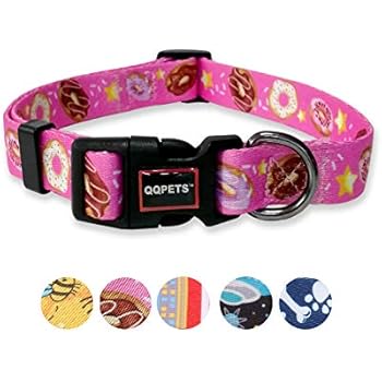 QQPETS Dog Collar Personalized Soft Comfortable Adjustable Collars for Small Medium Large Dogs Outdoor Training Walking Running (M, Pink Donut)