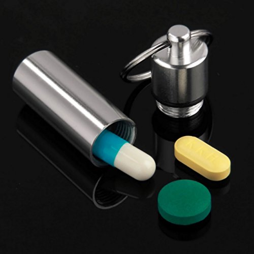Pill Organizer - Travel Medicine Pill Holder - Keychain Portable Mini Pill Box Case Bottle Medication Container - Small Compact Medicine Dispenser - Made with Aluminum - Waterproof Guaranteed to Last