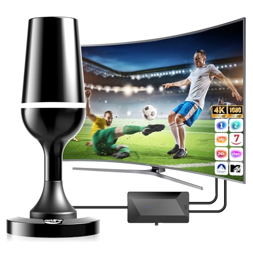 Antenne TV intérieure, antenne TNT pour Smart TV, antenne TV portable avec amplificateur et base magnétique, 80KM+ réception longue distance, compatible avec 4K 1080P (VHF/UHF/DVB-T/DVB-T2)