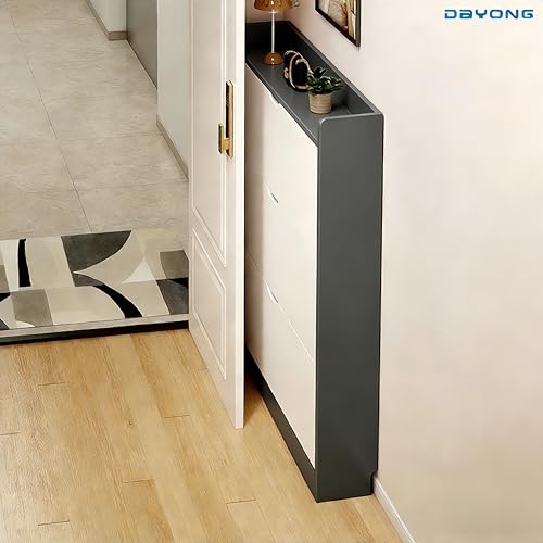 DAYONG Shoe Storage Cabinet, Wood Shoe Storage Organizer with 3 Flip Drawers, Slim Hidden Organizer for Entryway, Narrow Shoe Cabinet for Small Space Hallway Living Room Dorm. (COULUR2)