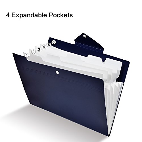 FHEAL 6 Pockets A4 Letter Size 1/6 Cut Tabs Expanding File Folder with Snap Button Love Cute Documents Paper Organizer Accordion Folder for Student Or Office Worker Dark Blue