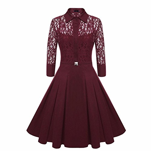 Hot Sale! Clearance! Plus size! Todaies Women Vintage Lace Formal Wedding Dress Cocktail Party Retro Swing Dresses (Wine Red, 2XL)