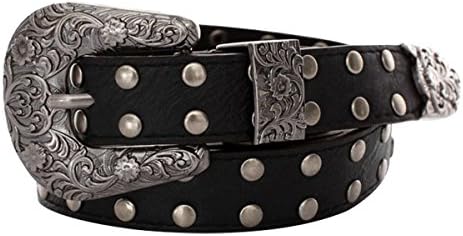 Herebuy Vintage Womens Leather Cowgirl Punk Western Belts For Jeans Floral Buckle (Black/S Size)