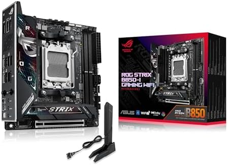 ASUS ROG Strix B850-I Gaming WiFi AMD AM5 B850 Mini-ITX mITX Motherboard 10+2+1 Stages, DDR5, 2.5G LAN, WiFi 7, 2X M.2, PCIe® 5.0 x16, USB 20Gbps Type-C®, AI Overclocking, AI Networking II, Aura Sync