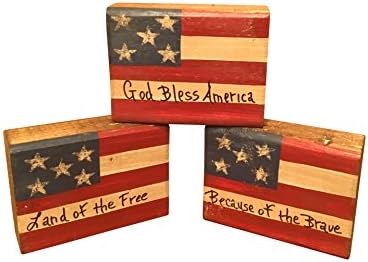 Americana Vintage Wooden Blocks Hand Made in the Heart of America. Perfect for any Rustic Americana Collection Decor. God Bless America, Land of the Free, Because of the Brave. Made in USA
