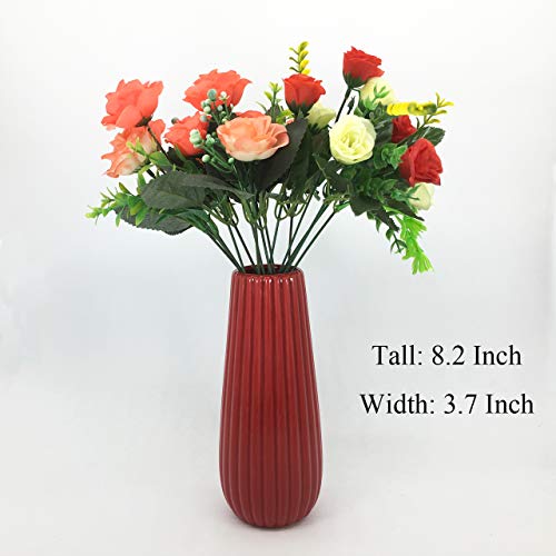 Gemseek Red Ceramic Flower Vase, 8 inch Tall Table Vase for Living Room