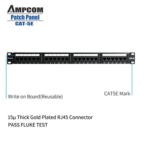 AMPCOM Premium Series CAT5/5e Patch Panel,15μ Gold Plated,1U 24-Port Rackmount or Wallmount Punch Down Patch Panel,Cable Management Panel,Label Board,RJ45,568A 568B - Thumbnail 2