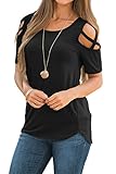 LouKeith Womens Tops Short Sleeve Cold Shoulder Cotton Loose T Shirts Casual Sexy Strappy Tunic Blouses