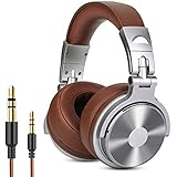 Over Ear Headphone, Wired Premium Stereo Sound Headsets with 50mm Driver, Foldable Comfortable Headphones with Protein Earmuffs and Shareport for Recording Monitoring Podcast PC TV- with Mic (Silver)