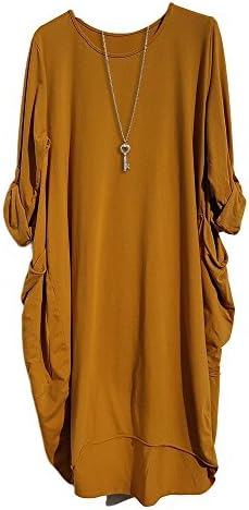 Wolfairy UK Plus Size Womens Dress Ladies Plain Loose Long Sleeve Baggy Tunic