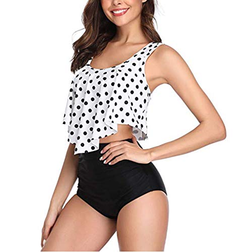 POPNINGKS Women Plus Size Swimsuit Summer High Waisted Girls Sexy Bikinis Backless 2PCS Tankini Swinwear Bathing Suits 2019 (White, S) - Thumbnail 2