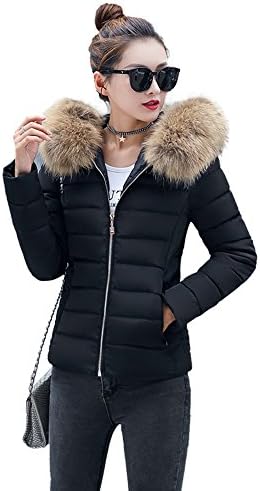 Women's Short Down Coat Cotton Women Down Jacket Sanshuren Casual Slim Winter Warm Lightweight Hooded Thicker Coat Overcoat (Black, L)