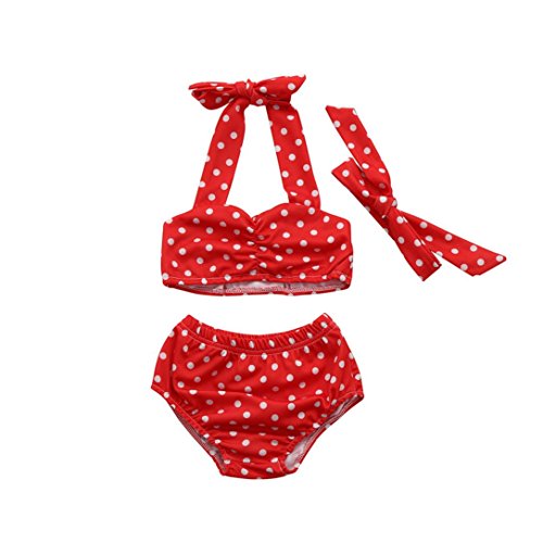 Leegor 3Pcs Baby Swimsuit, Infant Girls Swimwear Straps Dot Swimsuit Bathing Bikini Set Outfits