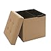 Seville Classics Foldable Tufted Storage Ottoman /w Bin, Oatmeal Beige