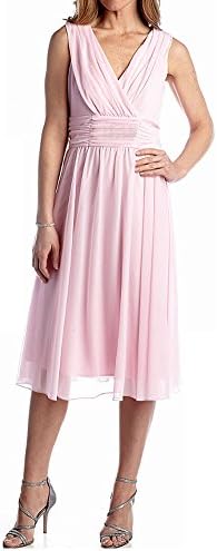 Connected Apparel Women's Ruched Waist Sheer Overlay Midi Dress