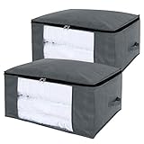Lifewit 100L Large Capacity Clothing Storage Bag with Clear Window for Comforters, Blankets, Bedding, Duvets, Clothes, Quilts, Pillows, Sweaters, Set of 2, Grey