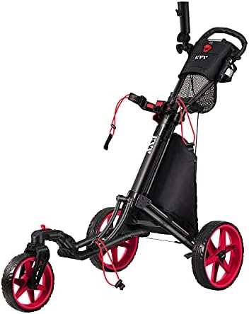 KVV 3 Wheel 360 Rotating Front Wheel Golf Push Cart Open and Close in ONE Second-Free Umbrella Holder Included KVV 3 Wheel 360 Rotating Front Wheel Golf Push Cart Open and Close in ONE Second-Free Umbrella Holder Included