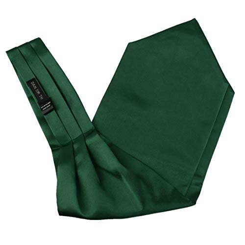 Green Cravat Tie For Men Ascot Pocket Square 53" Satin Solid Extra Long Self Smart Ascot Scarf Pocket Square Dan Smith C.C.AQ.H.015 Dark Green - Thumbnail 4