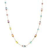 Kokoma Colorful Beaded Stone Necklace for Women Stainless Steel Bohemian Beads Choker Necklace Delicate Statement Adjustable Link Chain Jewelry