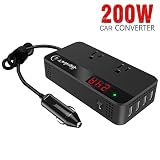 200W Car Power Inverter DC 12V to AC 110V Converter with Smart 4 USB Ports Adapter 2 AC Outlets Sockets Charger (Black)