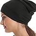 Slap Night Cap Sleep Hat - Black Women Organic Bamboo Cotton Satin Silk Satun fleece lined Bonnet Slouchy Summer Scarf Hair Cover Beanie For Women Men Lady Lightweight Light Thin Jersey Chemo
