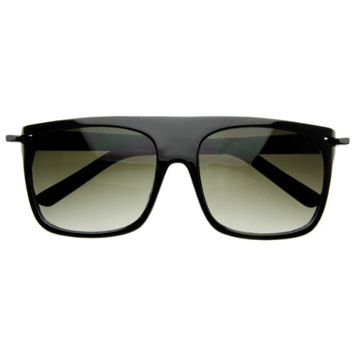 zeroUV - Vintage Inspired Flat Top Classic Retro Plastic Aviator Sunglasses (Black)