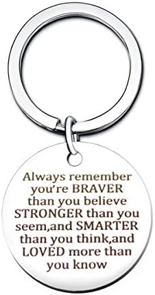 Stainless Steel Inspirational Pendant Keychain Key Ring letter "Always Remember You Are Braver Stronger Smarter Than You Think " Family Friend Gift