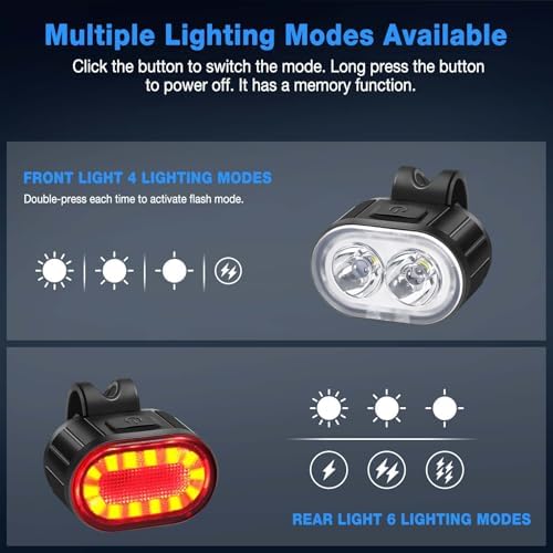 Luces Bicicleta Delantera y Trasera, 4+6 Modos USB Recargable IPX4