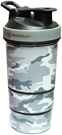CAMO Leak Proof Metal Shake LIFETIME Stainless Steel Protein Shaker Cup Set Blender Mixer Bottle 19oz Stackable With Storage Workout Containers Pill Dispenser Tray Ice Pack Keeps Drink Cold BPA Free