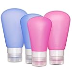 Silicone Travel Bottles, Set of 4 Leak Proof Travel Containers TSA Approved, Squeezable and Refillable Bottle Set With Zipper Bag for Liquids, Lotion, Cond, Shamp, Soap etc. (2PCS 3ounce, 2PCS 2ounce)