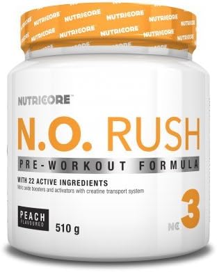 nutricore N.O. Rush – 510 gr Formula pre-entreno, Oxido nitrico, Creatine, BCAAs Peach