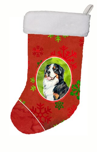 Caroline's Treasures Bernese Mountain Dog Red and Green Snowflakes Holiday Christmas Stocking, 11 x 18", Multicolor