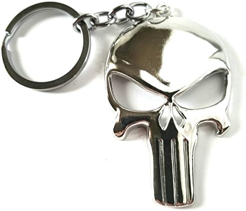 Punisher Skull Keychain - Marvel accessory for your home, auto, or boat keys (Chrome, alloy)