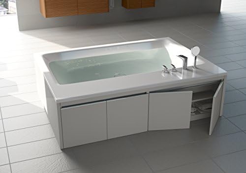 The Pool Duo-Wht Freestanding Acrylic Bathtub With Wooden Shelving Unit by Aquatica