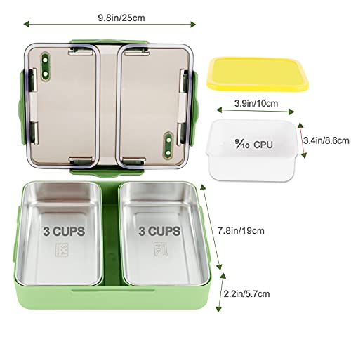 Bento Box, Genteen On the Go Lunch Box with High Capacity Stainless Steel Trays for Kids or Adults with Sauce Box, Fork and Spoon