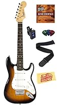 Squier by Fender Mini Strat Electric Guitar Bundle with Clip-On Tuner, Strap, Picks, Austin Bazaar Instructional DVD, and Polishing Cloth - Sunburst
