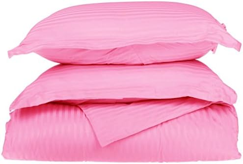 ACS Bedding 350 -Thread-Count Egyptian Cotton Luxurious &amp; Super Soft Button Closure Designer 3-Piece Luxury Duvet Cover Set Full/Double Striped Baby Pink