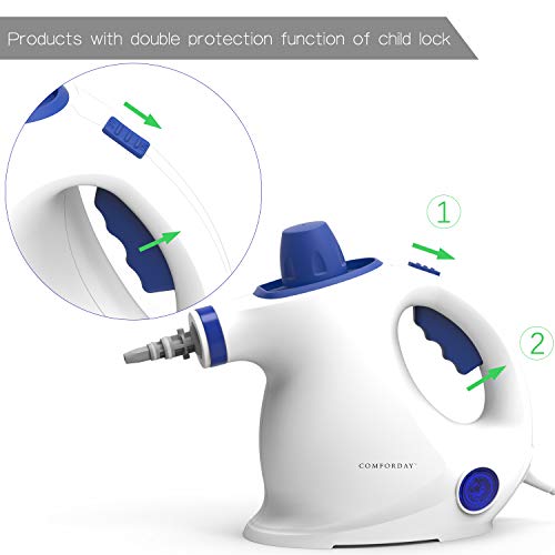 Comforday Steam Multi Purpose Cleaners Carpet High Pressure Chemical Free Steamer with 9-Piece Accessories, Perfect for Stain Removal, Curtains, Car Seats,Floor,Window Cleaning, White