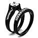 Marimor Jewelry His and Her Black Plated Stainless Steel Bridal Ring Set and Titanium Wedding Band