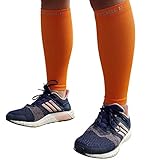 Calf Compression Sleeve - BeVisible Sports Shin Splint Leg Compression Socks for Men & Women - Great For Running, Cycling, Air Travel, Support, Circulation & Recovery - 1 Pair (Orange, XL-XXL)