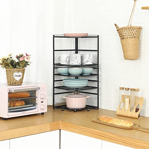 LUMAMU 2 Pack Stackable Corner Shelf Stand, Height Adjustable