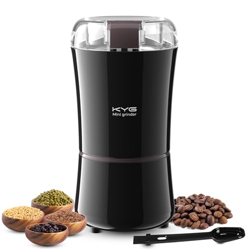 KYG Electric Coffee Grinder for Espresso Beans, Nuts and Grains, Powerful Compact Coffee Grinder One-Touch Operation and Stainless Steel Blades 200w Black