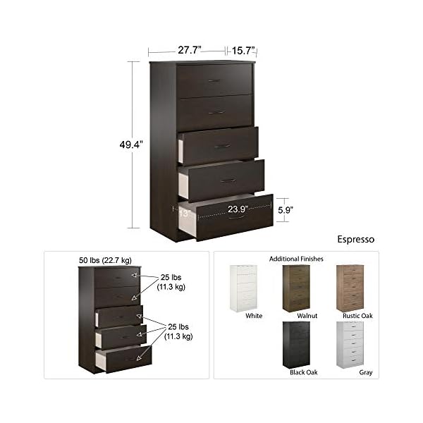 Mainstays Classic 5 Drawer Dresser (Black Oak)