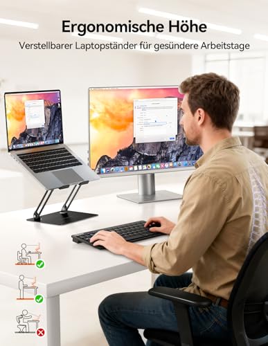 TECKNET Laptop Stand, Foldable Laptop Stand, Ergonomic Laptop Stand, Metal Laptop Holder, Notebook Stand Compatible with 10-17.3 Inch Laptop, Black