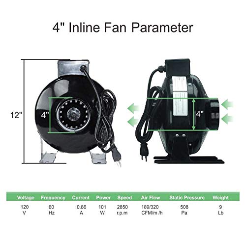 TopoGrow 4'' Inline Fan with 4" Carbon Filter Ducting Clamps Combo