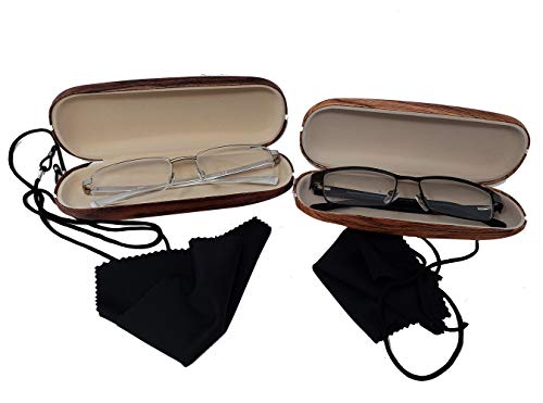 Wooden Design Eyeglasses | Sunglasses Hard Shell Case | Elegant Durable, Decorative & Protective Storage Set, Including Cleaning Cloth & Strap Cord, String Holder (2 Pack) Reading Glasses Kit