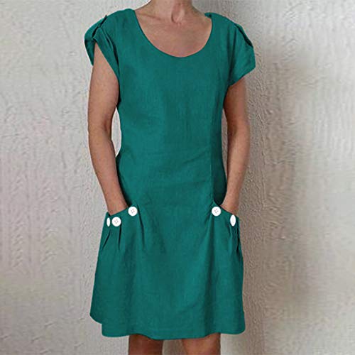 CCatyam Plus Size Dress for Women, T-Shirt Tops Short Sleeve Solid Ruffled Pockets Casual Loose Fashion Green