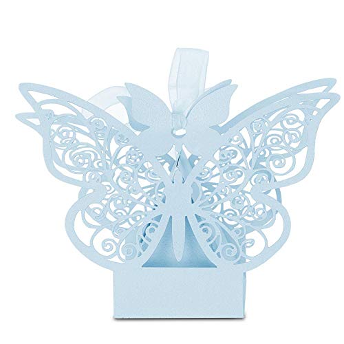 GOTOTOP 100Pcs Candy Box for Wedding Foldable Favor Sugar Chocolate Boxes Birthday Party Decoration(Blue)