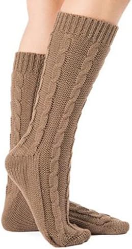 Women Knee High Leggings Crochet Knit Leg Warmers Long Boot Socks Winter Stockings (khaki)
