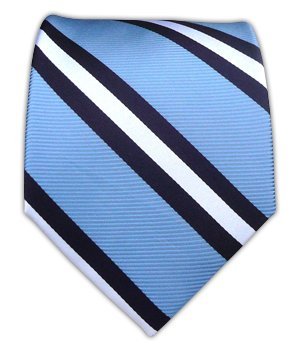 THE TIE BAR 100% WOVEN SILK LIGHT BLUE AND NAVY POWER STRIPED TIE